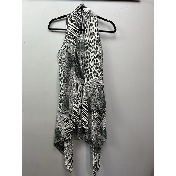 Open Front Animal Print Sheer Womens Small Black White Snake Light Flowy Spring - Picture 1 of 5
